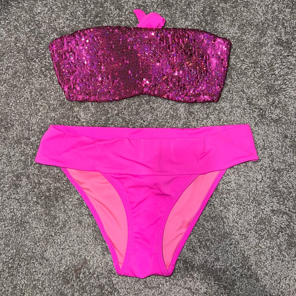 Strapless sparkly hot pink PINK bikini